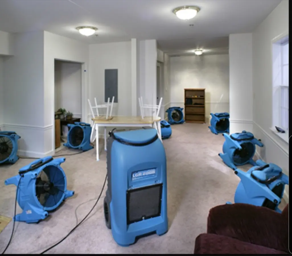 Air movers and dehumidifier setup for Water Damage Restoration in Ridgecrest